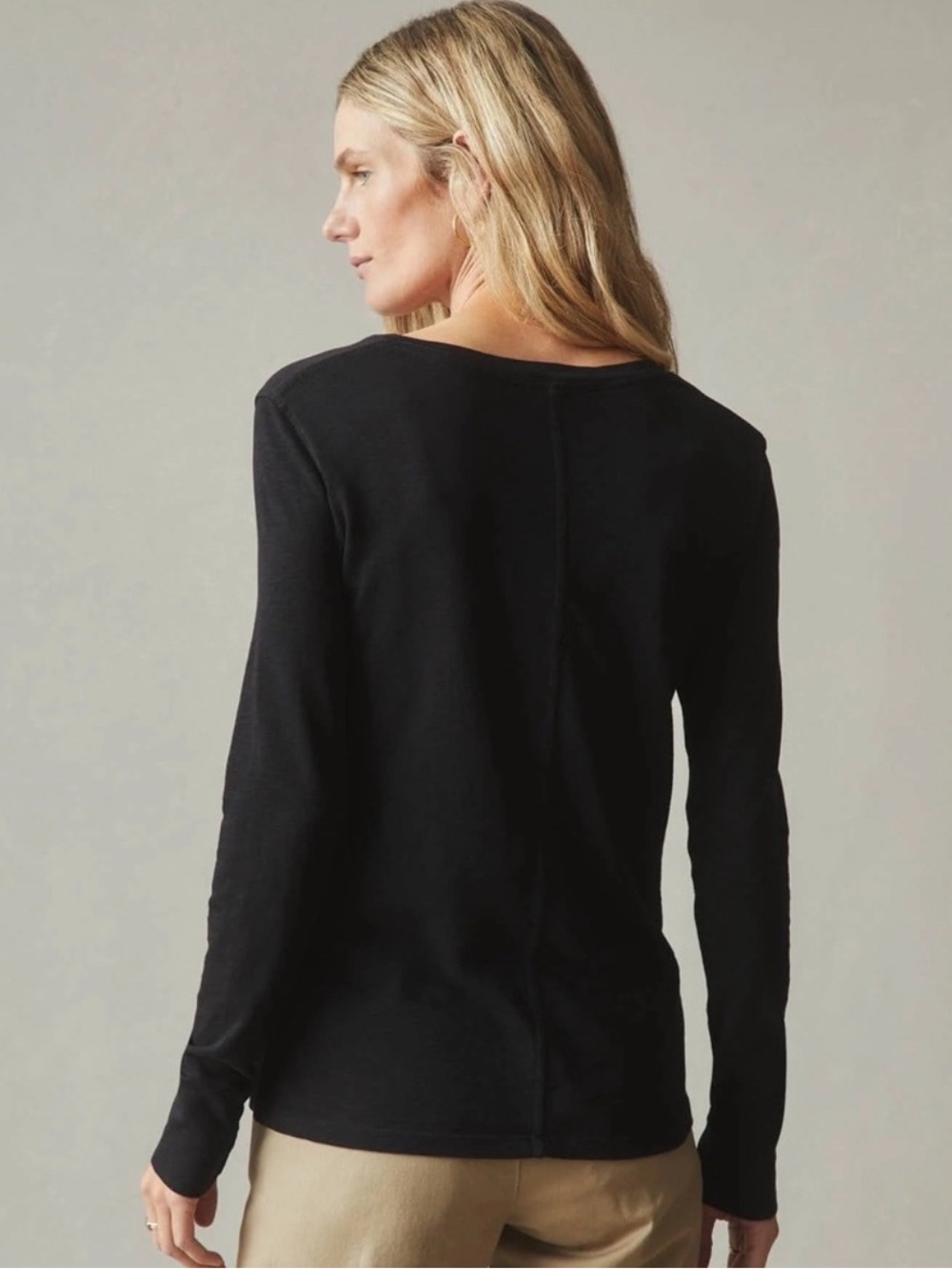 American Giant Womens Premium Slub Long Sleeve V-Neck Black T-Shirt Top Sz Large - Picture 2 of 9